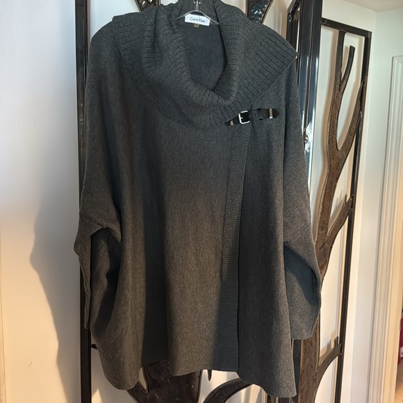 Vintage Women’s 0x/1x CK Calvin Klein grey buckle cowl neck sweater - Picture 1 of 3